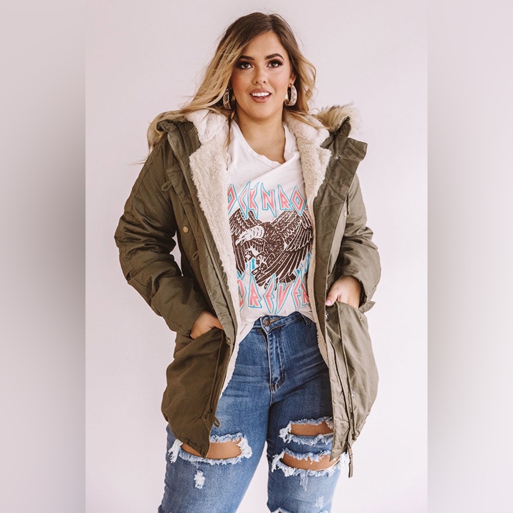 Women's Olive Parka Jacket with Faux Fur Trim